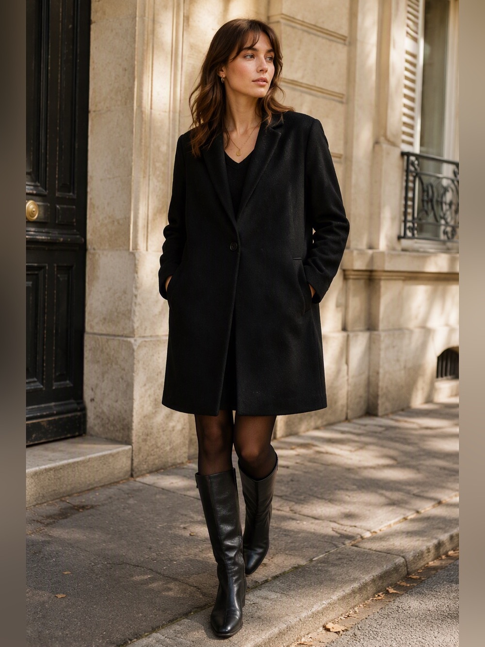 Superdry Women's Black Mid-Length Wool Blend Coat Size Large L
